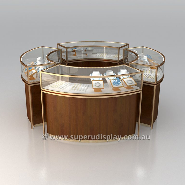 Tempered Glass Round Jewelry Display Counter Custom Made Shop