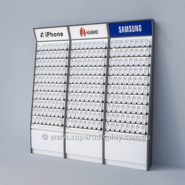 Floor Standing Wall Mount Cell Phone Case Display Shelf with Backlit