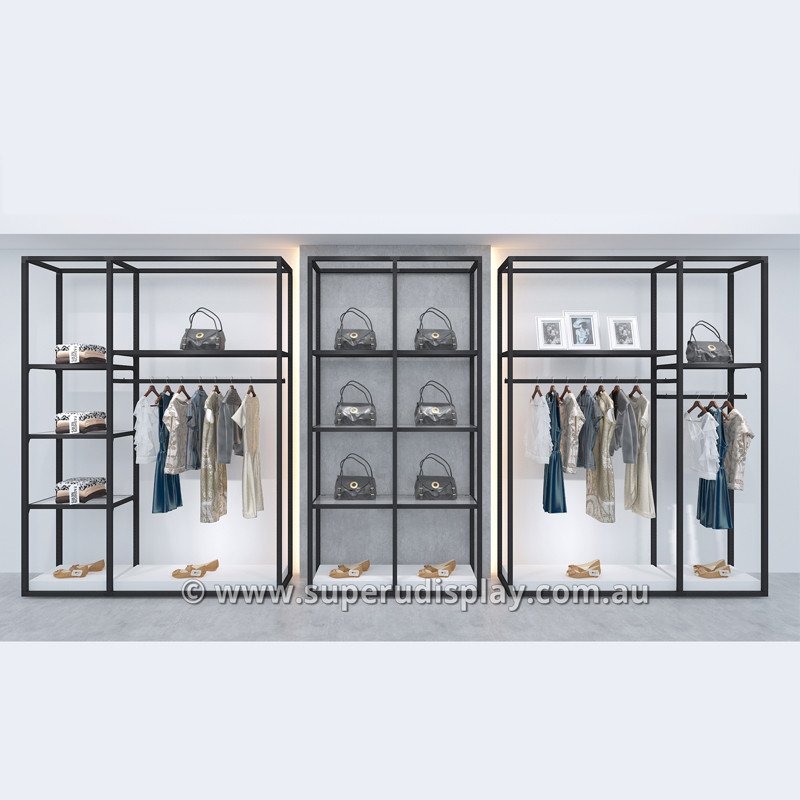 Modern Boutique Clothing Display Racks Custom Made Shop Fittings for