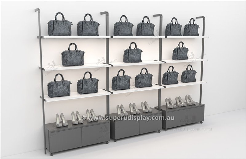 Wall Mounted Handbags Display Shelves With Led Bar Light And Storage Wall Mounted Handbags Display Shelves With Led Bar Light And Storage